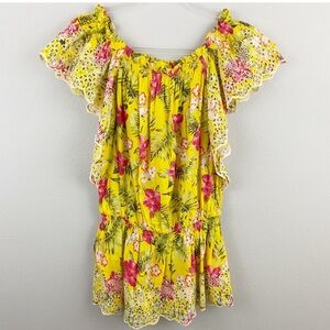 Miss June Paris • Yellow Floral & Sequin Eyelet Dress/Tunic, Size Small